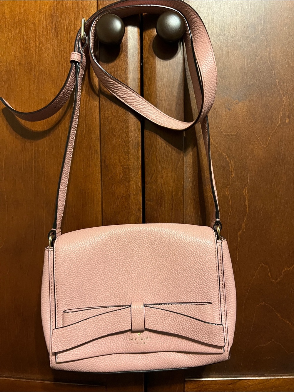 kate spade blush pink pebbled leather bow crossbody